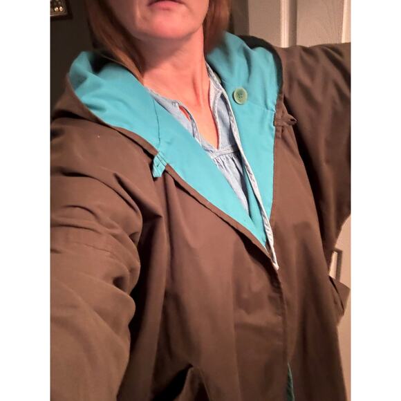 Vintage Japanalia by Eiko Sakai reversible hood coat green blue size M oversized - Picture 13 of 16